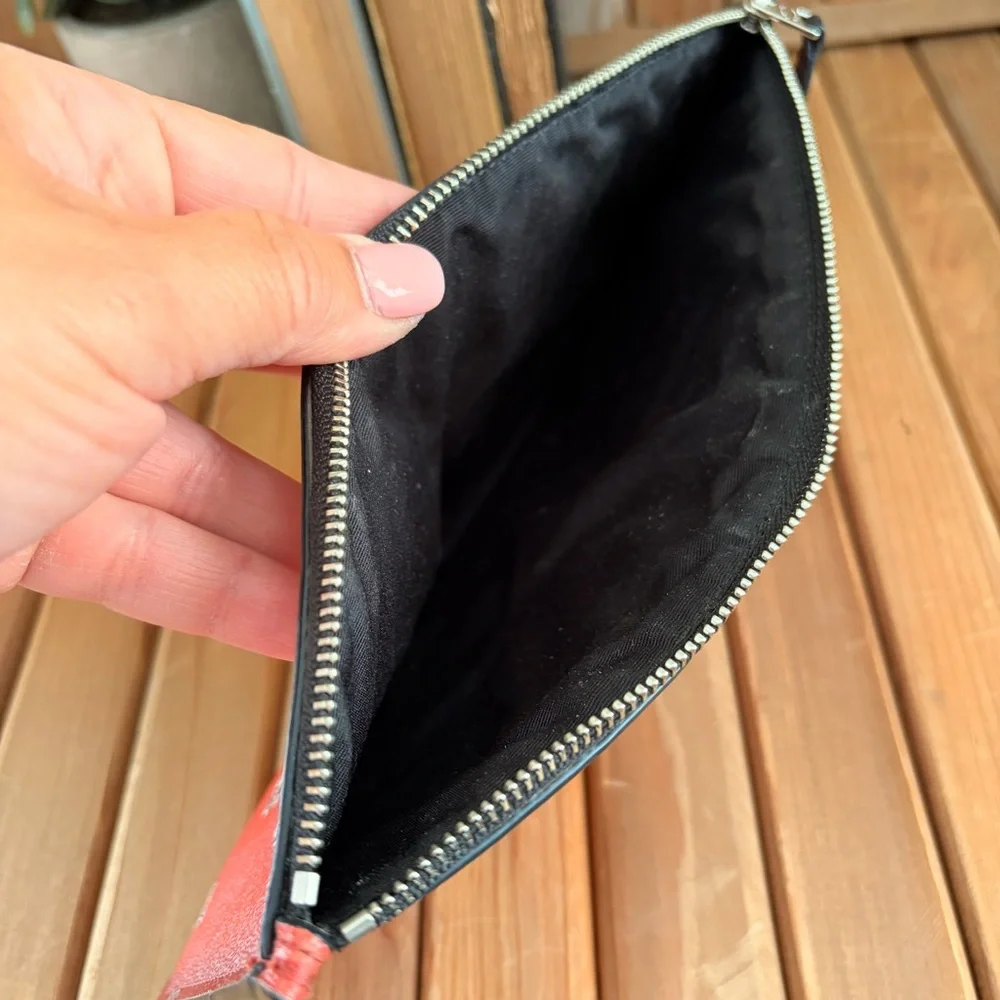 Coach Floral Print Leather Zip Pouch Essentials Wallet Coral Red - Picture 6 of 6